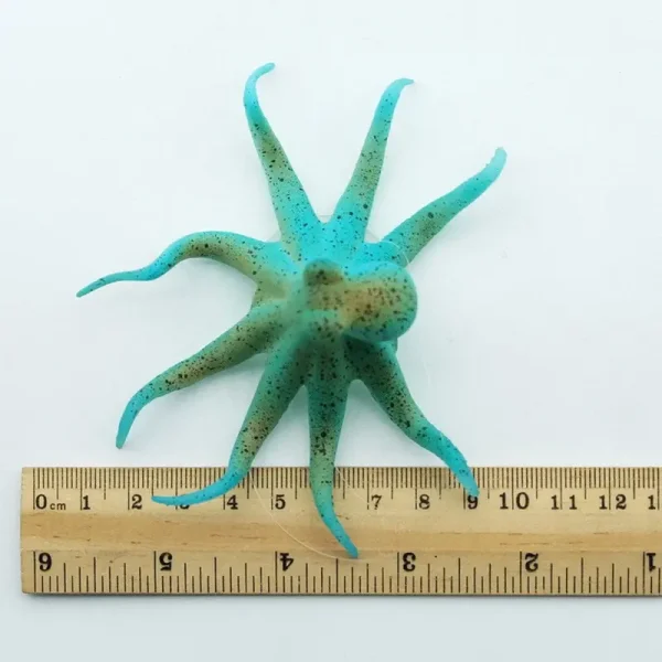 silicone pieuvre pour aquarium bleu fluorescent 10x5cm, tenue en main avec ventouse et fils