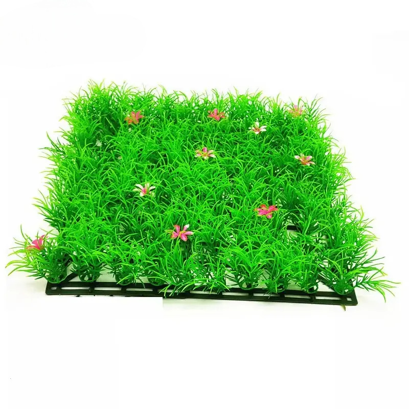 Tapis végétal artificiel herbe fleurie Type 3 base et grille 25x25cm.