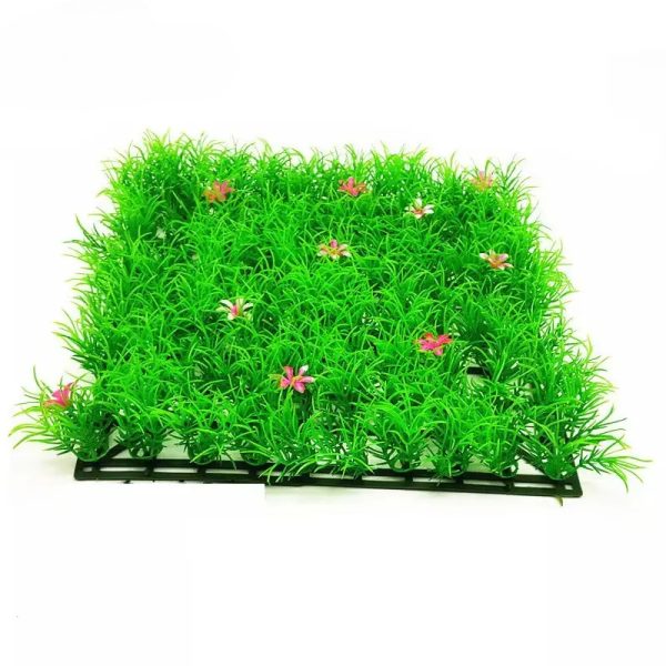 Tapis végétal artificiel herbe fleurie Type 3 base grille 25x25cm