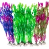 Lot de 10 algues artificielles vertes de 35cm en PVC pour aquarium, bases céramique.