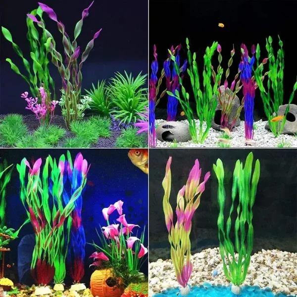 Lot de 10 algues artificielles vertes de 35cm en PVC pour aquarium