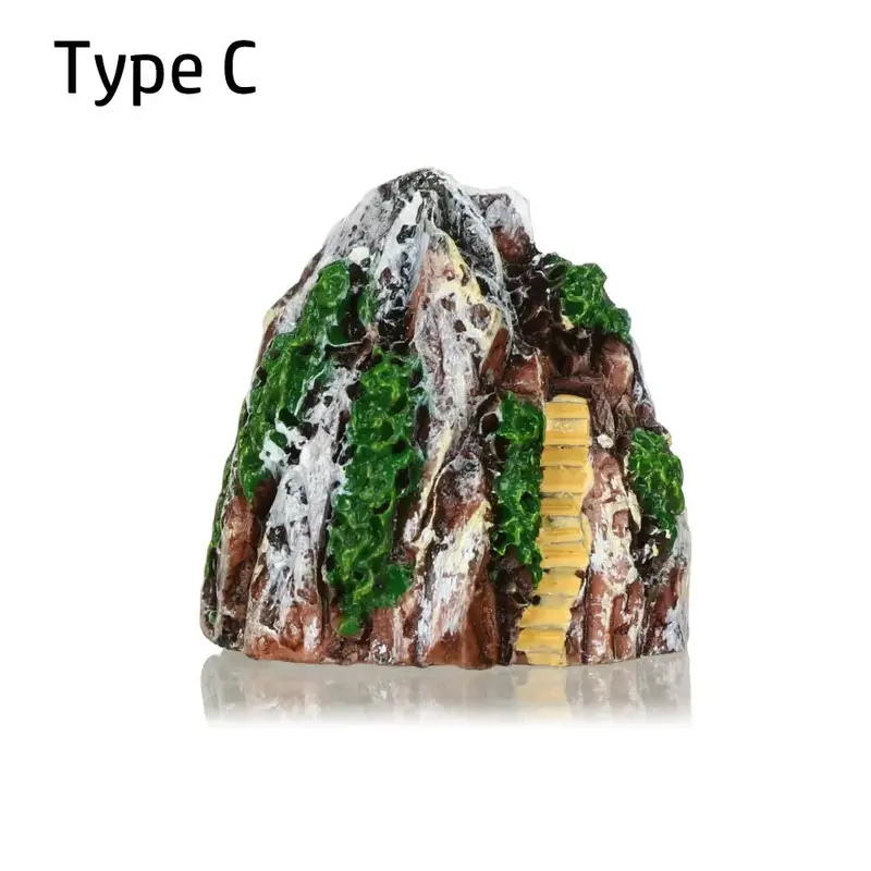 Décoration Lot 2 rochers miniatures en résine, brun, vert et blanc, escaliers, pour aquarium/terrarium