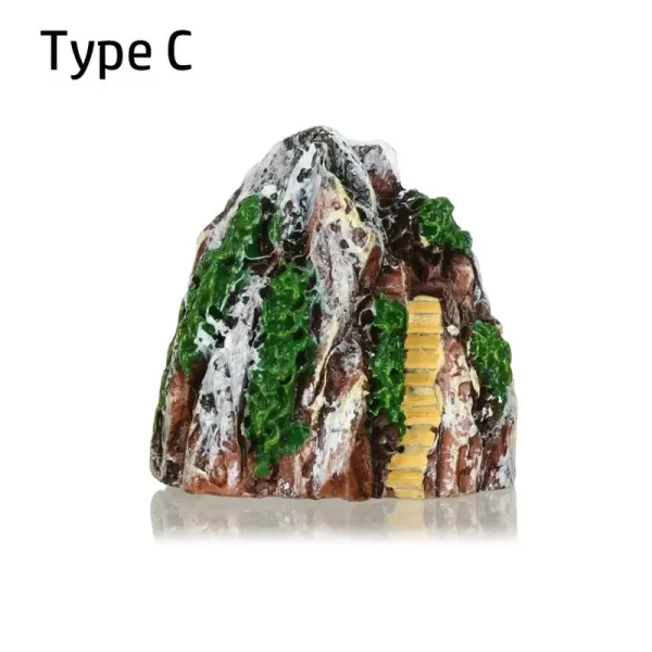 Lot 2 rochers miniatures en résine, brun, vert et blanc, escaliers, pour aquarium