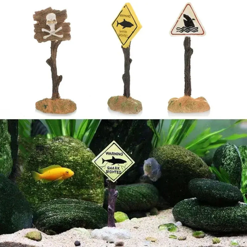 Lot de 3 Petits Panneaux d'Avertissements en Résine et pour Aquarium