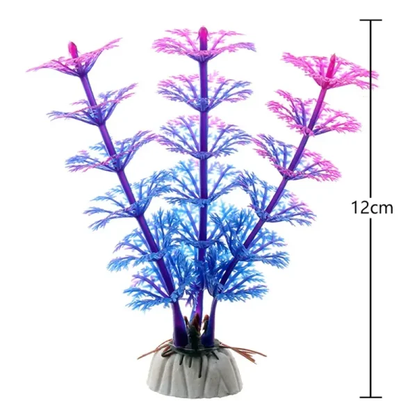 Plante artificielle aquarium couleurs fluo rose vert, base LDPE sur gravier