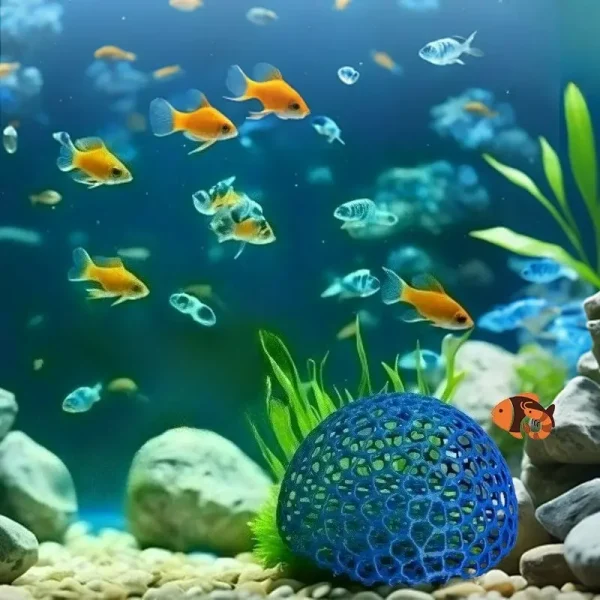Lot de 4 Boules en Plastique Différents Coloris et Grottes pour Poissons