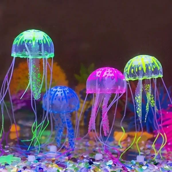 Lot de 6 méduses artificielles fluorescentes en silicone pour aquarium de couleurs