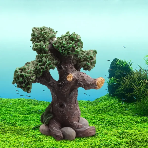 Ornement aquarium Petit Arbre en résine, paysage rocheux avec pont et mousse