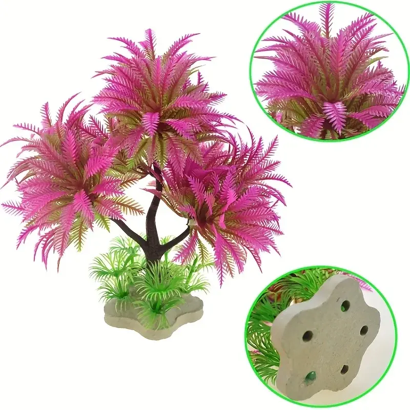 Décoration aquarium arbre rose et artificielle 15x6cm