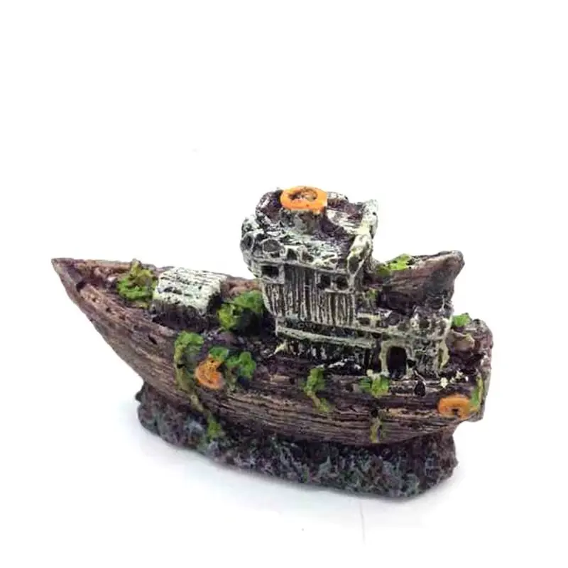Décoration pour aquarium épave bateau résine aspect bois vieilli 7cm