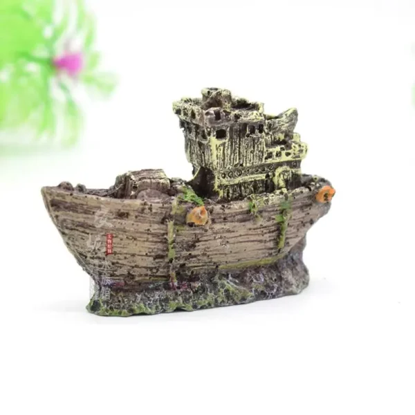 Décoration aquarium épave bateau en résine aspect bois vieilli 7cm