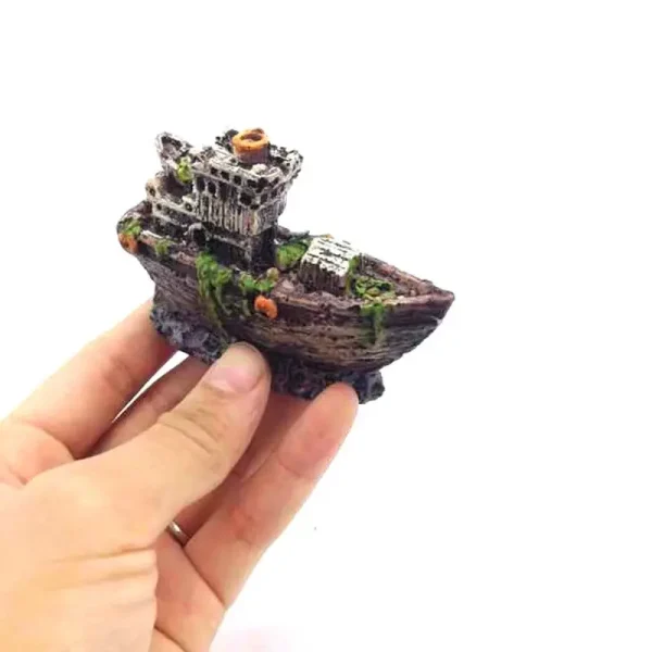 Décoration aquarium épave bateau résine et aspect bois vieilli 7cm