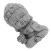 Statue Bouddha enfant gris résine, méditant, tenant fleur de lotus
