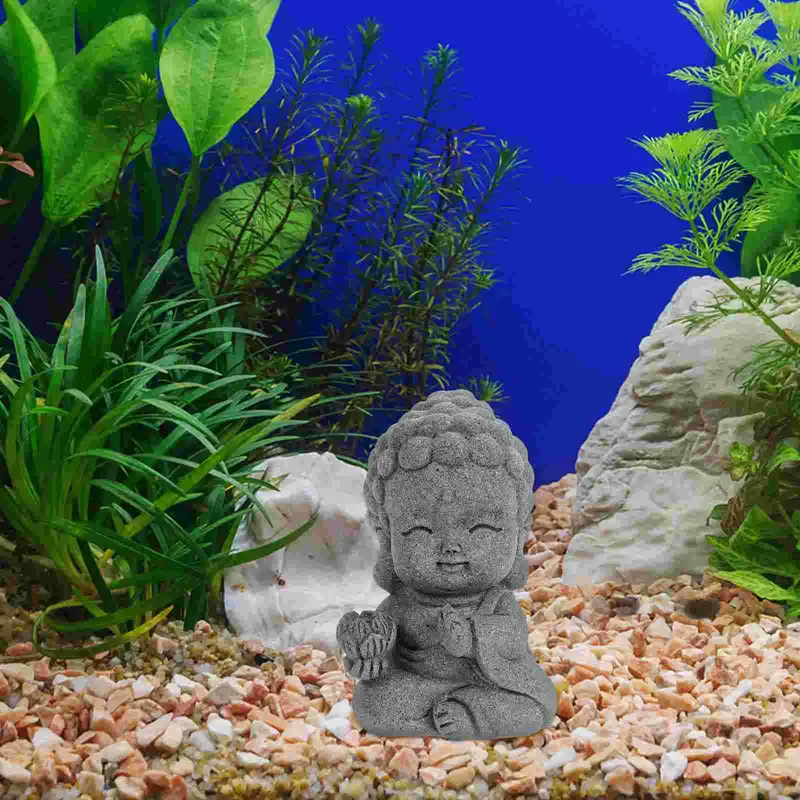 Statue Bouddha enfant gris résine, méditant