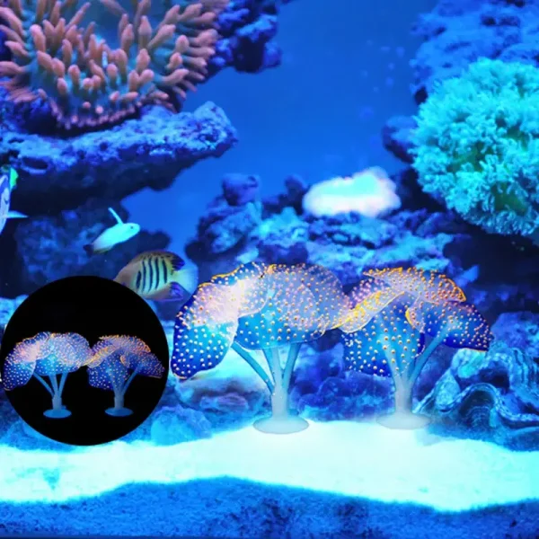silicone aquatique et lumineuse anémone bleue jaune 10cm aquarium terrarium ventouse